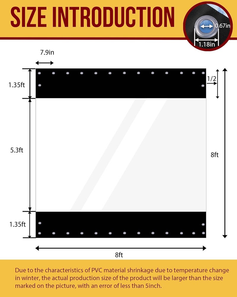 FoundGo 8'Hx8'W Vinyl Curtains for Patio,19oz Outdoor Clear Vinyl Patio Enclosure,Heavy Duty Clear Tarps Waterproof Vinyl Tarp with Grommets for Pergola, Porch,Gazebos,Balcony,-4℉ Cold Resistant - Image 2